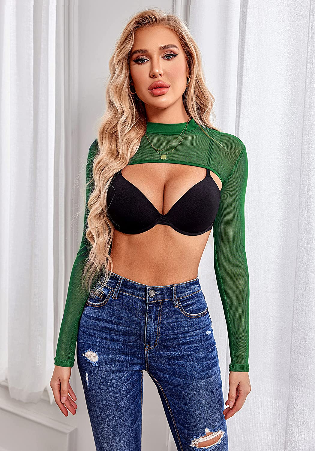 Avidlove Mesh Crop Tops for Mock Neck Long Sleeve Crop Top See Through Shirt Top Clubwear