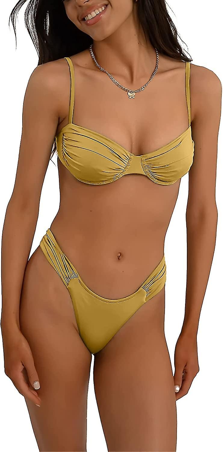 Halter Neck Pleated Triangle Swimsuit Beachwear