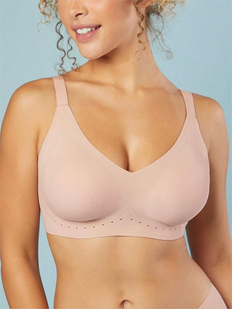 No Show Wireless Plunge Lounge Bra Pink