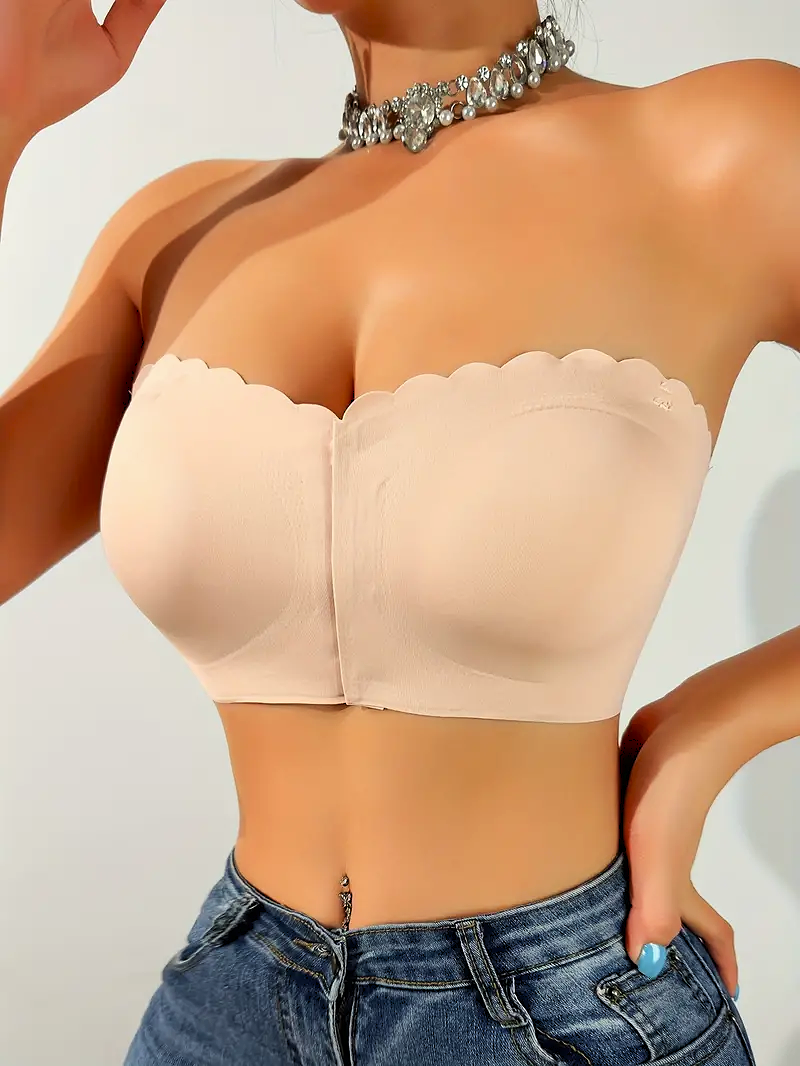 Front Closure Wireless Strapless Bra Beige