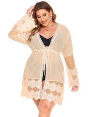 Swiss Dot Chiffon Lace Open Front Sheer Swimsuit