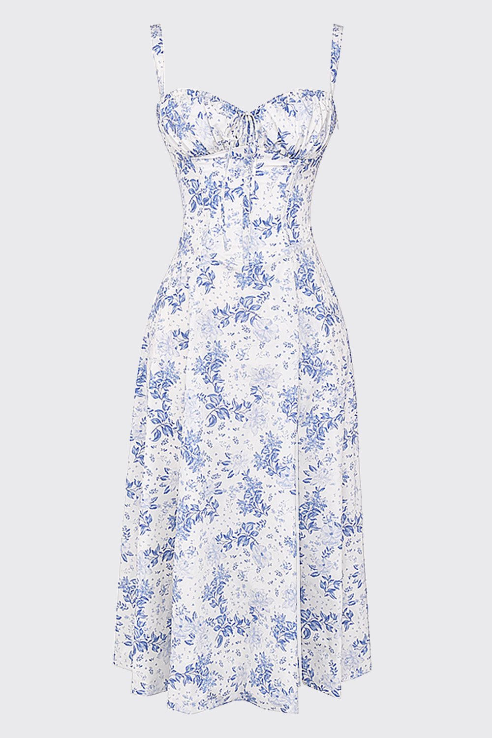 Floral Printed And Colorful Bustier Midi Sundress