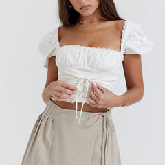 White Gathered Top