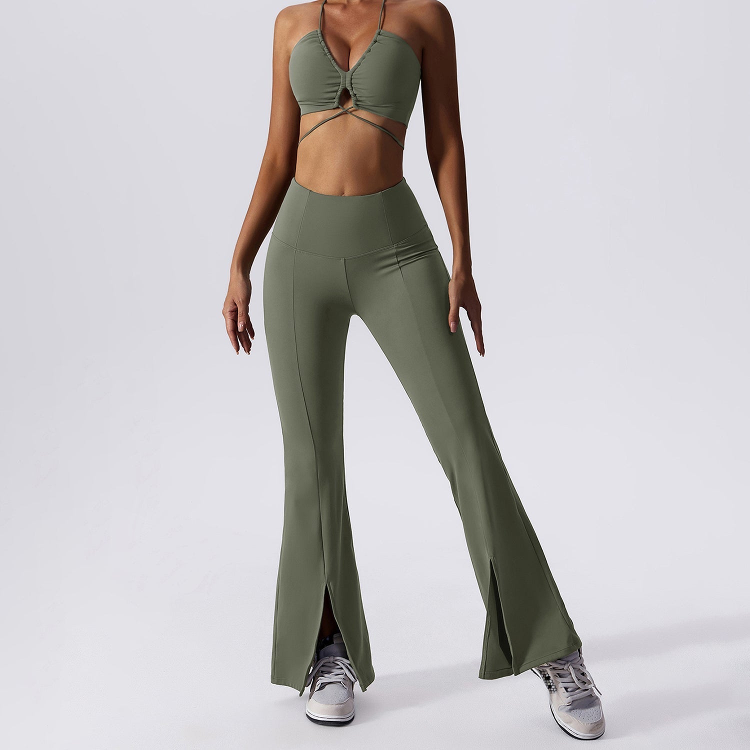 Lace-up Workout Bra & Flare Leggings Set