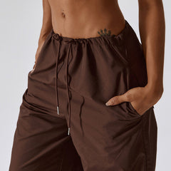 High Waisted Drawstring Pocket Casual Cargo Joggers