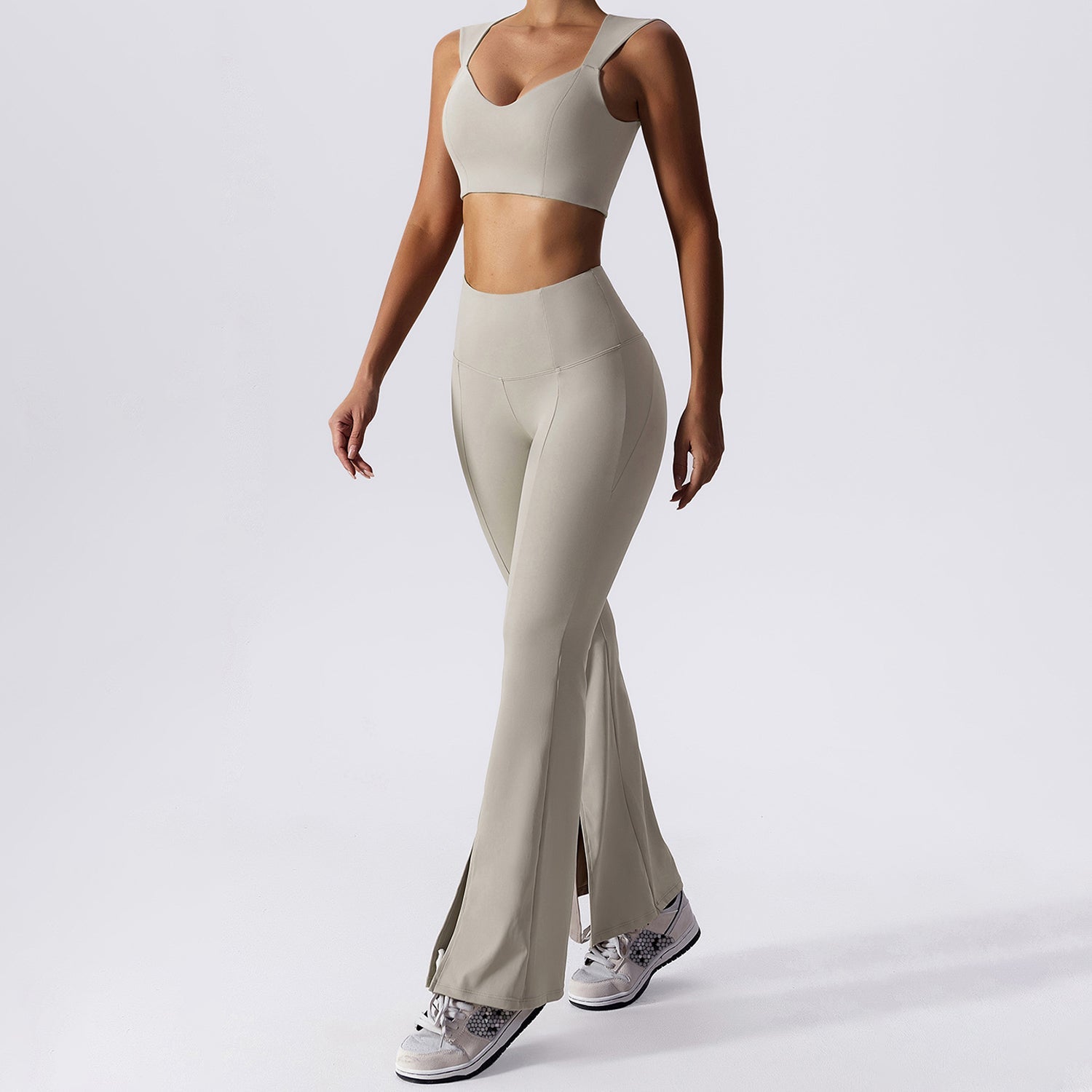 Cropped Workout Tank Top & Flare Leggings Set