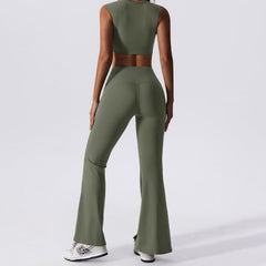 Cropped Workout Tank Top & Flare Leggings Set