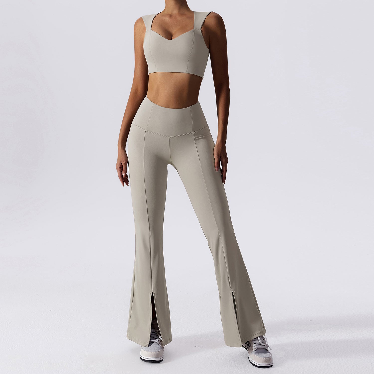 Cropped Workout Tank Top & Flare Leggings Set