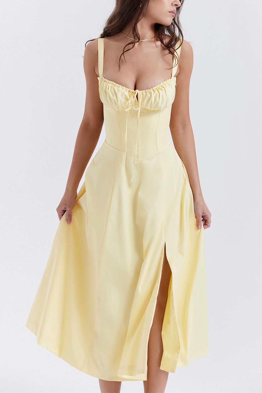 Floral Printed And Colorful Bustier Midi Sundress