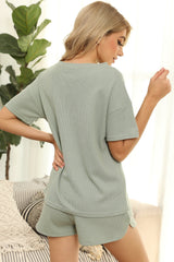 Waffle Knit Short Sleeve Top & Shorts Loungewear Set