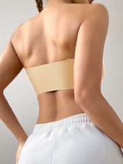 Solid Color Seamless Cutout Sexy Strapless Push-Up Bra Beige