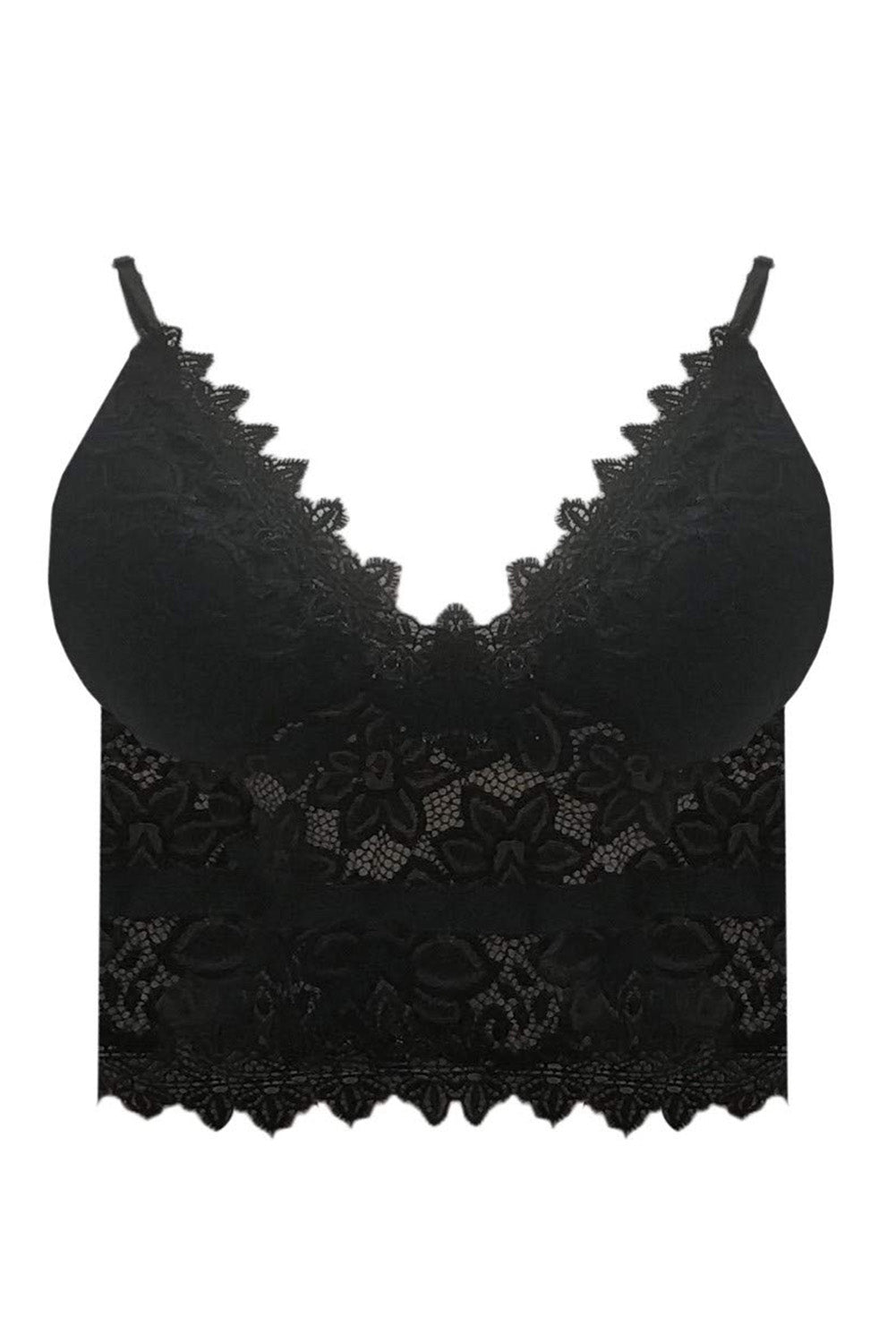 Black Deep V Lace Push Up Bralette