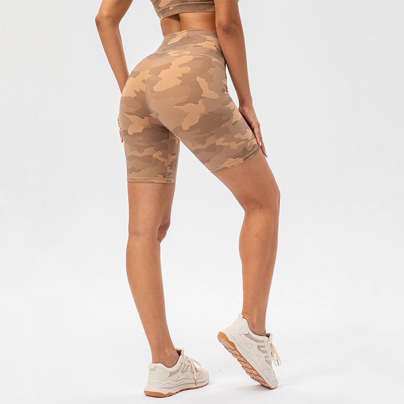 Camo Patchwork Women's Hip Lifting Fitness Shorts