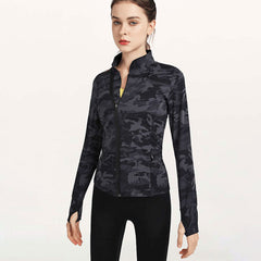 Camo Print Thumb Hole Women's Sports & Fitness Jacket