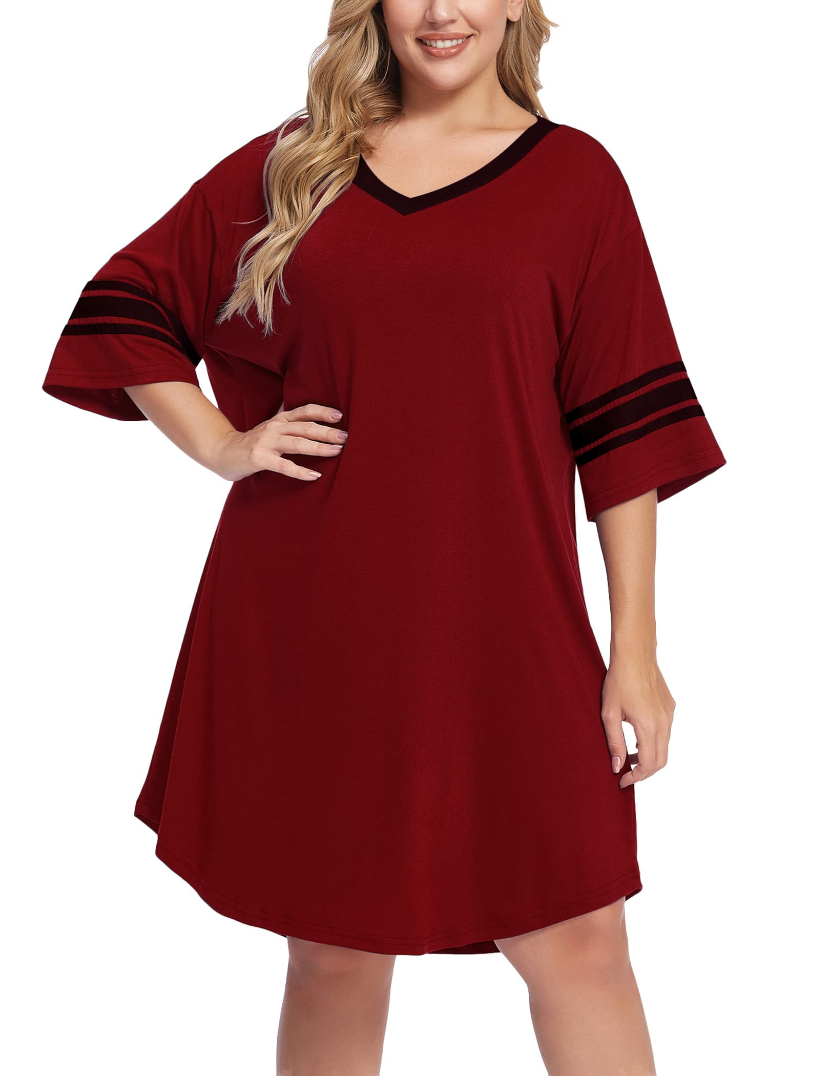 V-neck Sleepshirts Pajama Dress