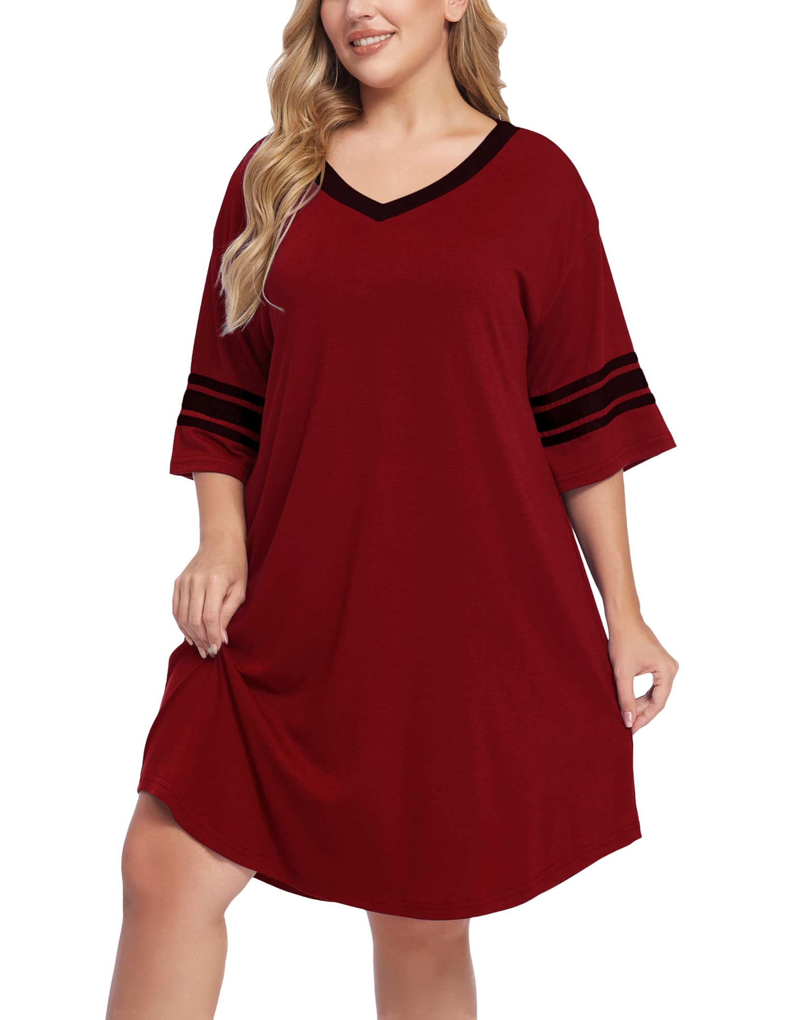 V-neck Sleepshirts Pajama Dress