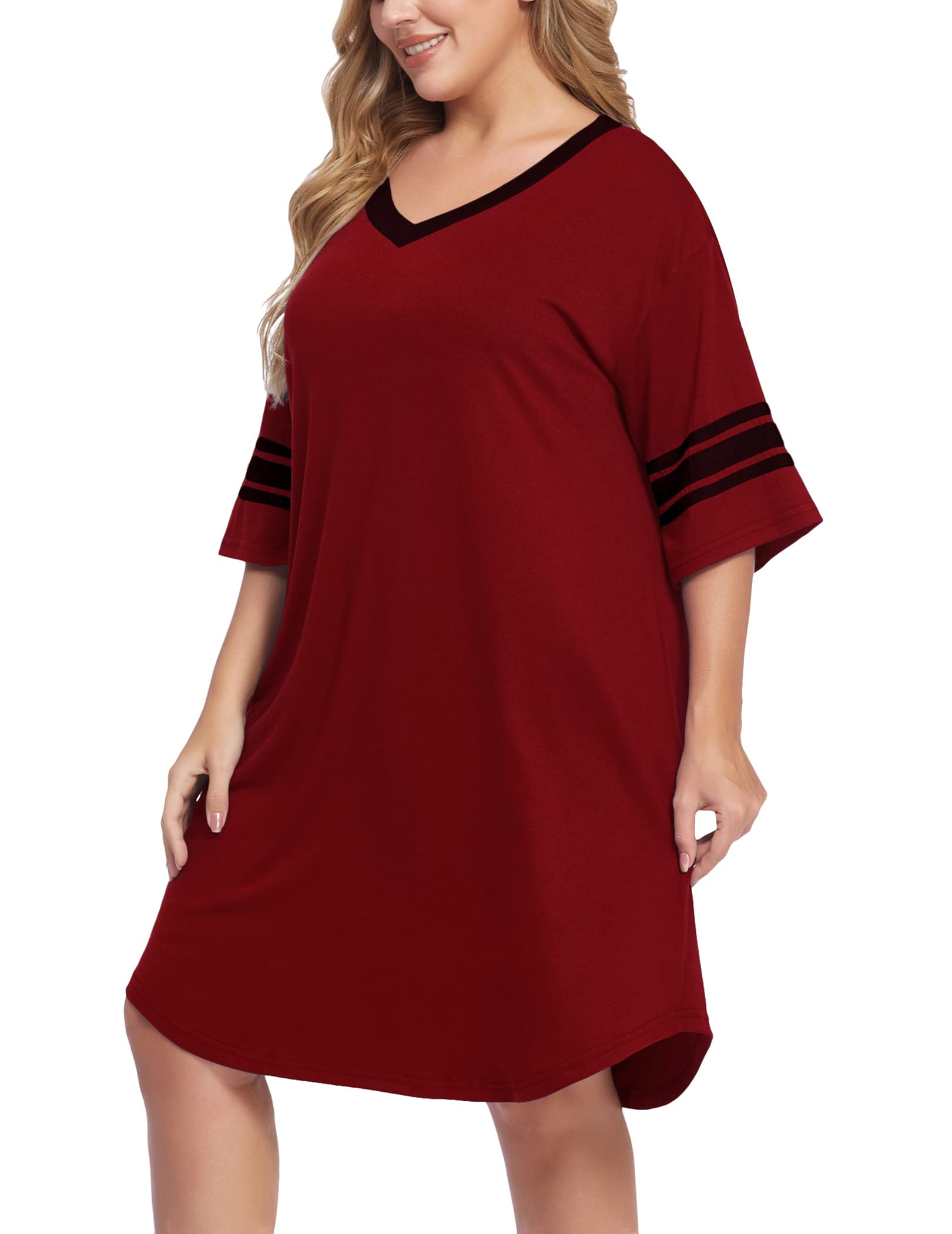 V-neck Sleepshirts Pajama Dress