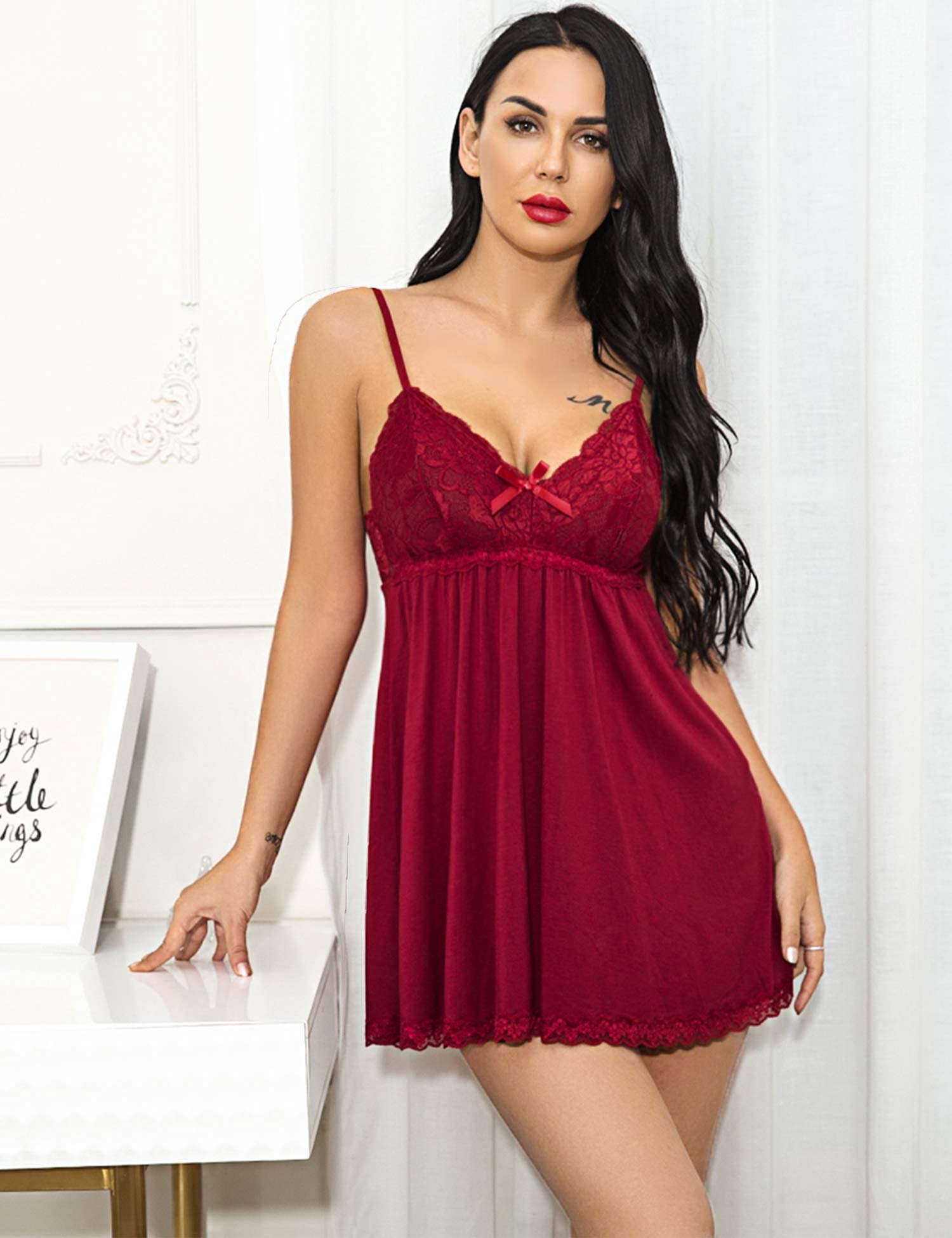 Avidlove Chemise Nightgown Babydoll Soft Sleepwear Lace Lounge Dress