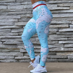3D Map Print High Waist Women's Yoga & Fitness Leggings