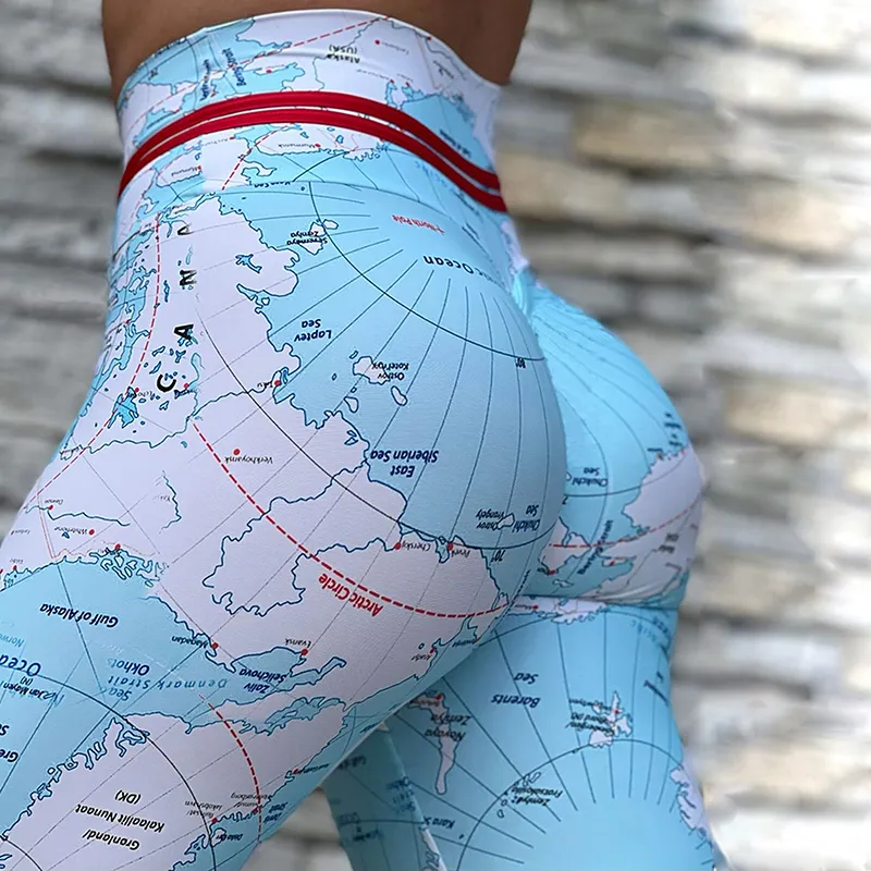 3D Map Print High Waist Women's Yoga & Fitness Leggings