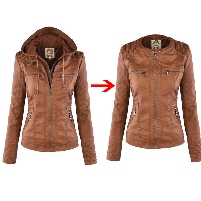 Women's Hooded Leather Jacket