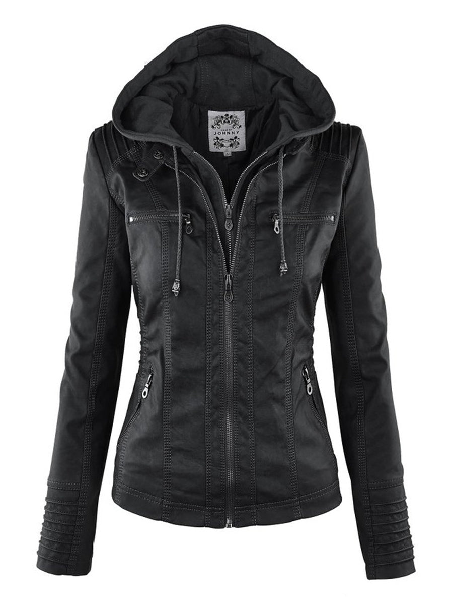 Women's Hooded Leather Jacket
