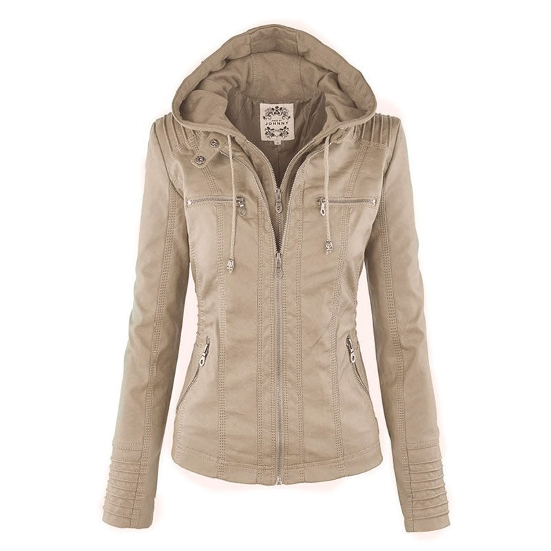 Women's Hooded Leather Jacket