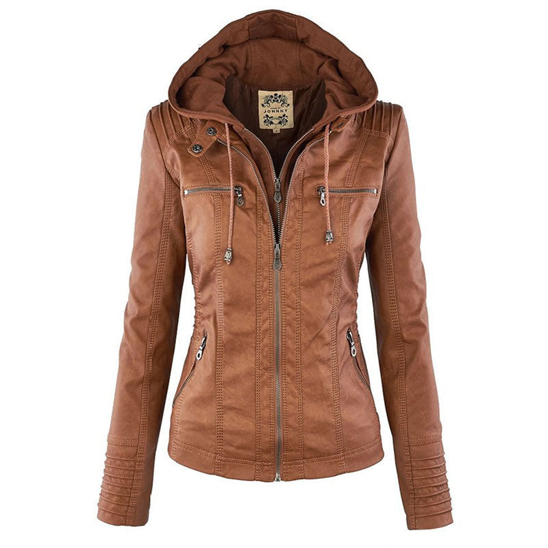 Women's Hooded Leather Jacket