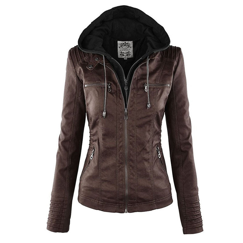 Women's Hooded Leather Jacket
