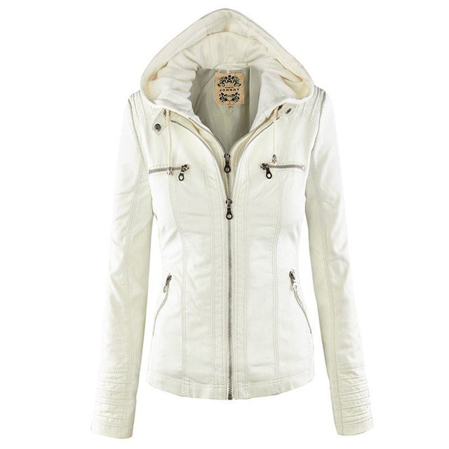 Women's Hooded Leather Jacket