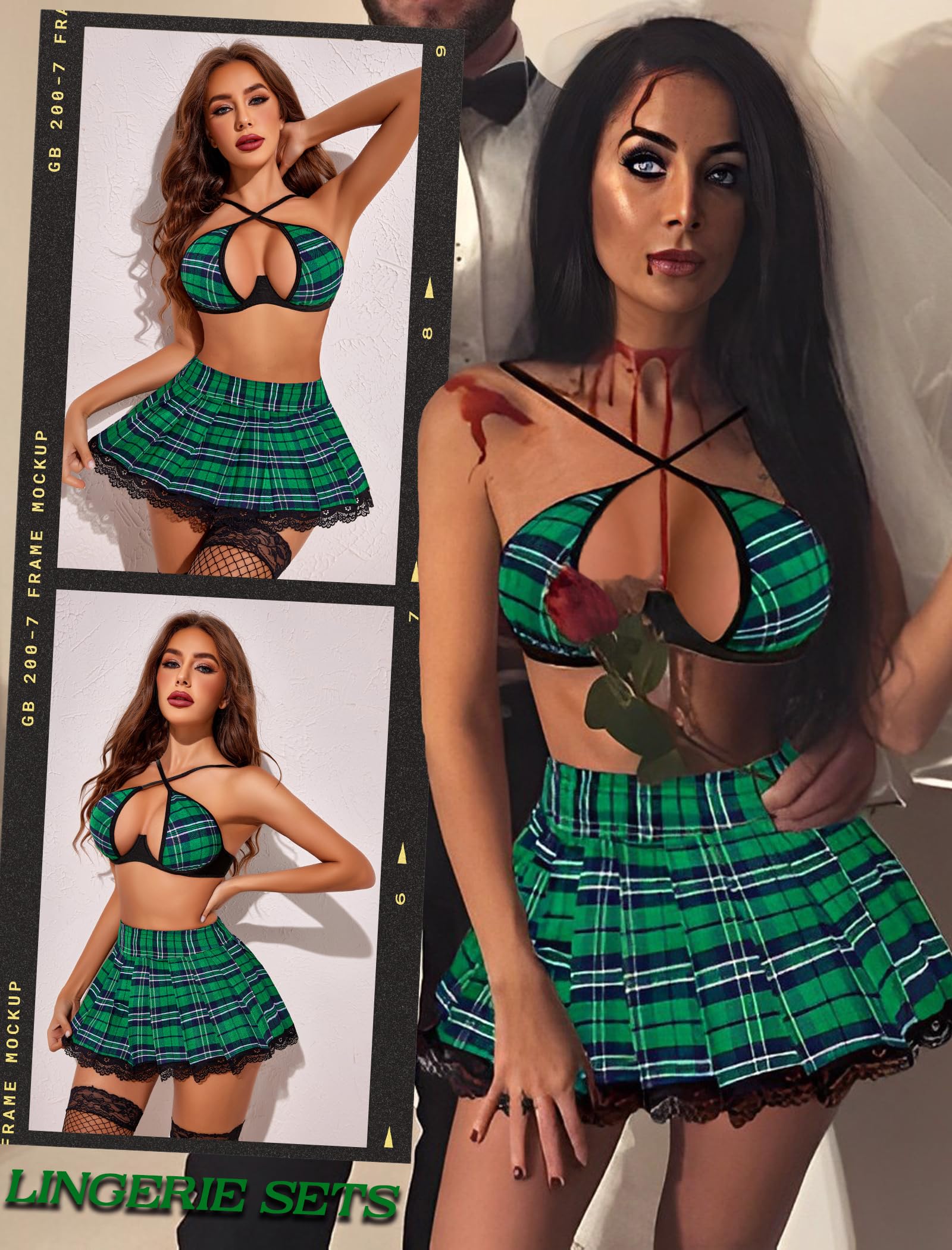 Avidlove Lingerie Set for with Underwire Two Piece Lingerie Sets Outfit Lingerie Set with Lace Mini Pleated Skirt