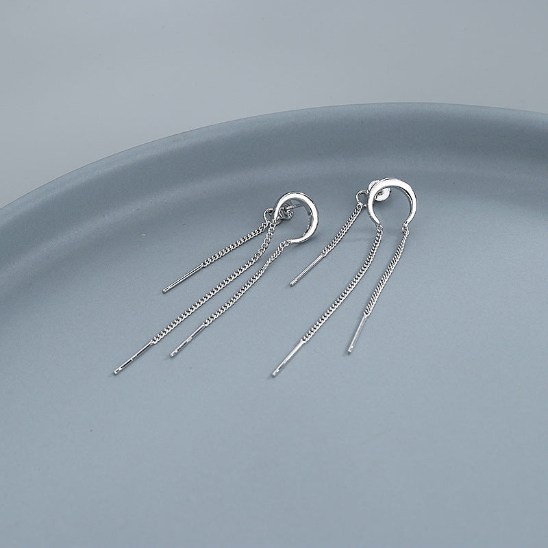 Silver Moon Crescent Chain Earrings