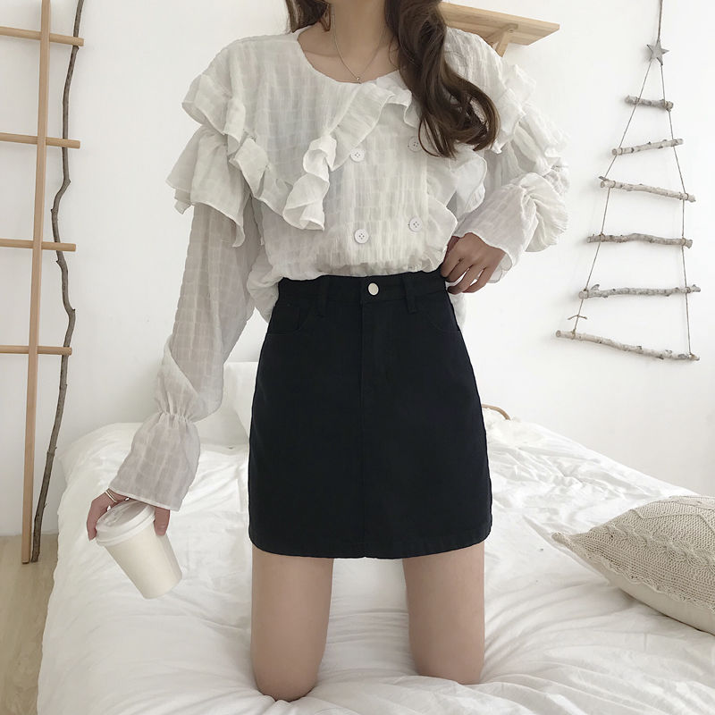 Solid Denim Mini Skirt