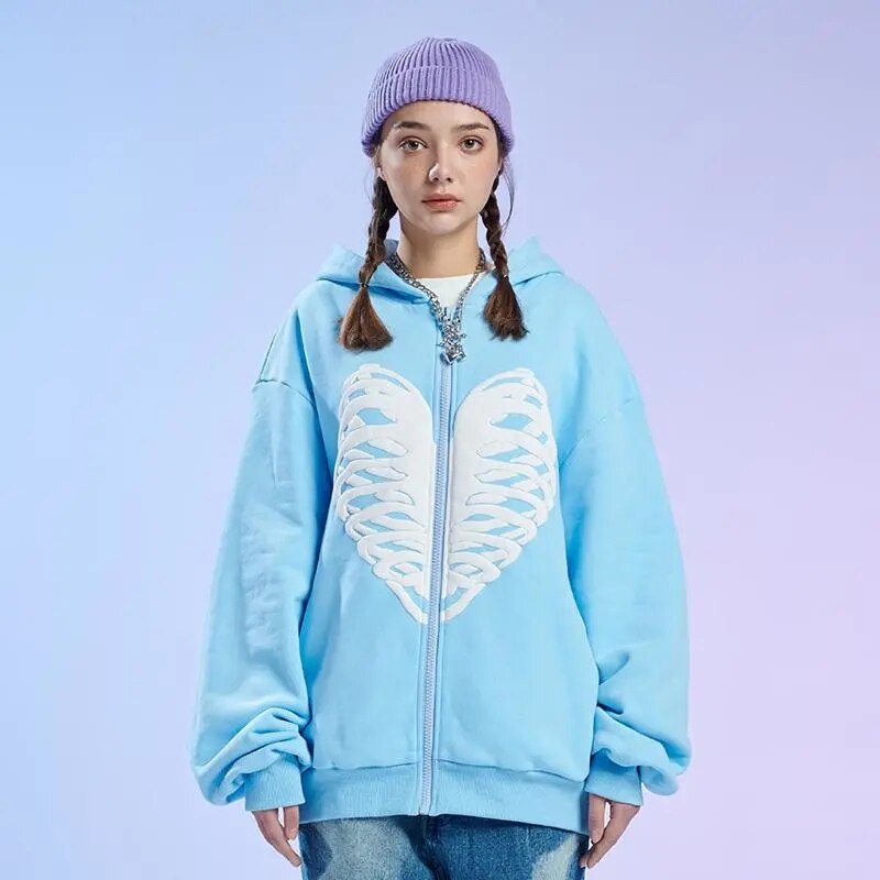Y2K Bone Pattern Hoodie