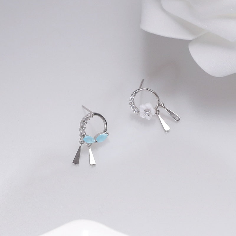 Asymmetric Blue Crystal Earrings