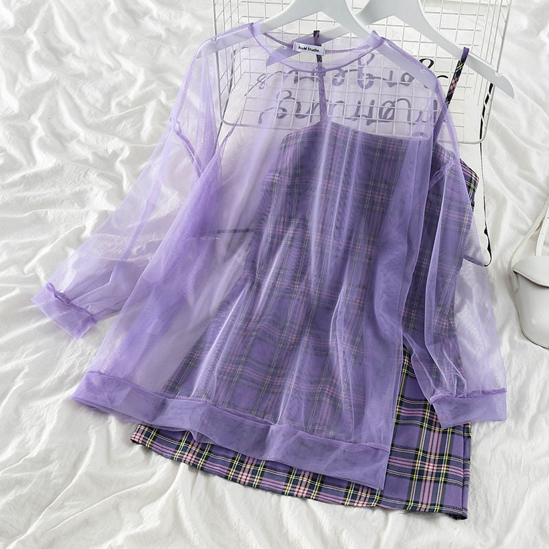 Korean Summer Plaid Dress Set