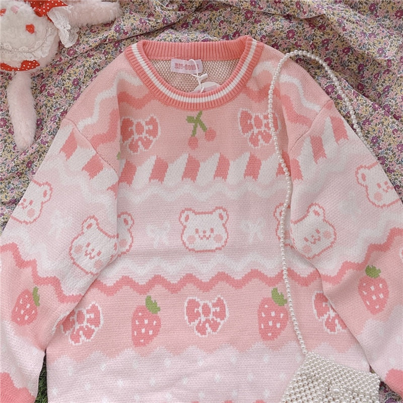 Kawaii Japanese Strawberry Bear Sweater
