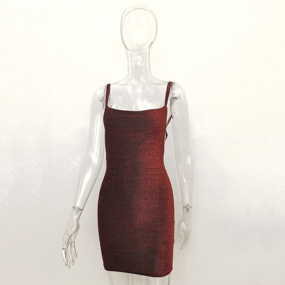 Dulzura Bling Glitter Sequin Women Strap Mini Dress Ruched Lace Up Backless Bodycon Sexy Party Club Autumn Winter Elegant