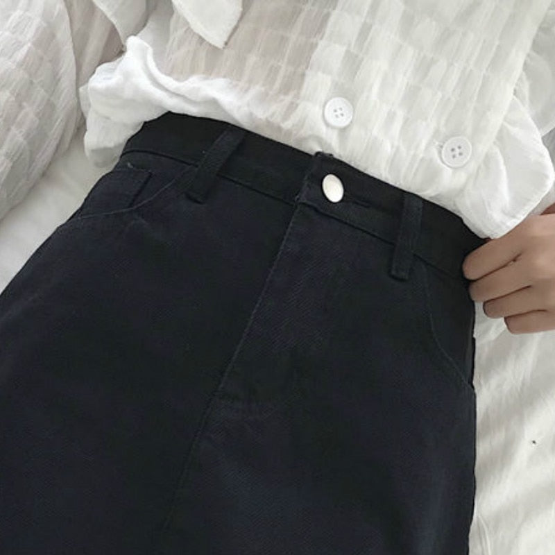 Solid Denim Mini Skirt