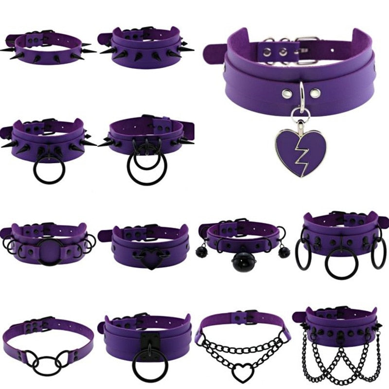 Purple Gothic Leather Chokers