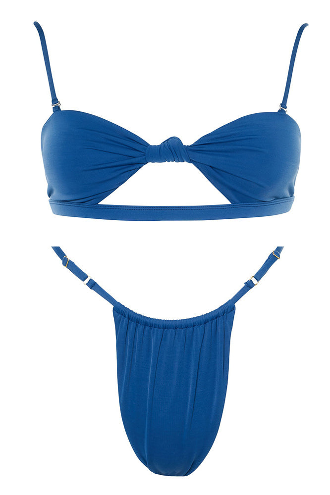 Yellow Tie Front Cut Out Bandeau Bikini Top