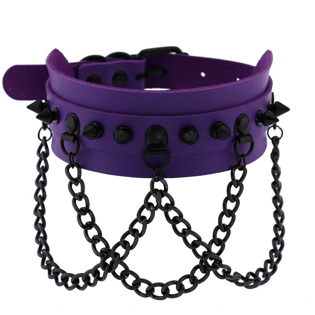 Purple Gothic Leather Chokers