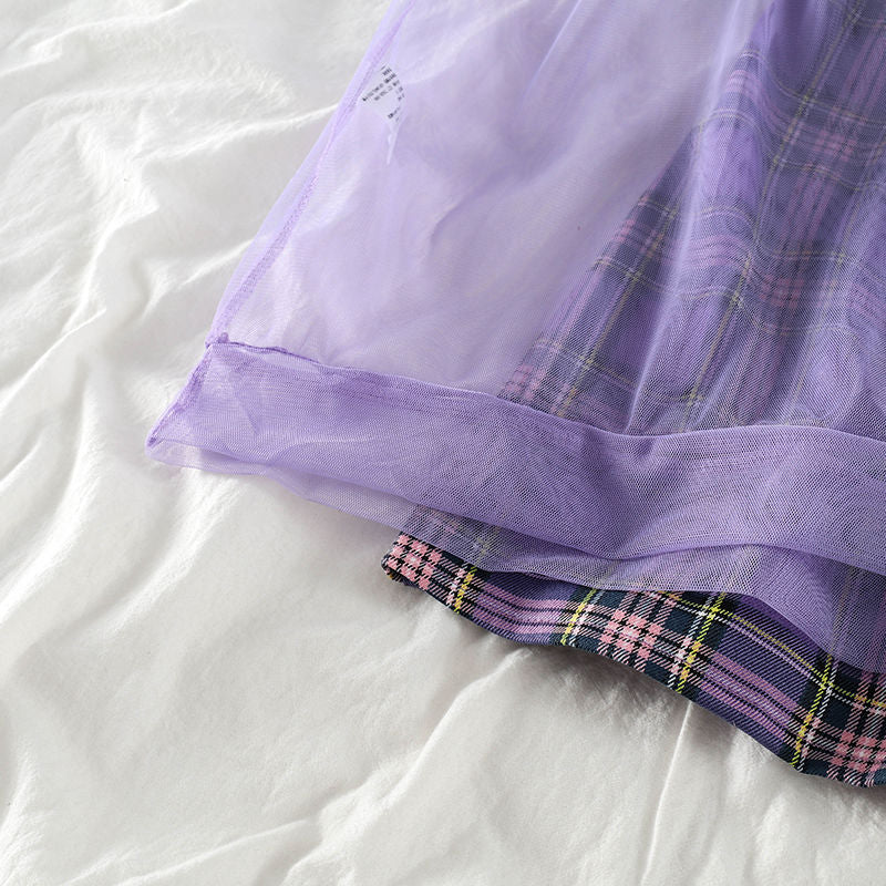 Korean Summer Plaid Dress Set