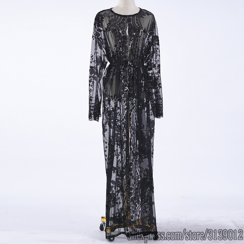 Eid Ramadan Sequin Abaya Dubai Turkey Kimono Cardigan Femme Musulmane Muslim Hijab Dress Islam Abayas For Women Robe Kaftan