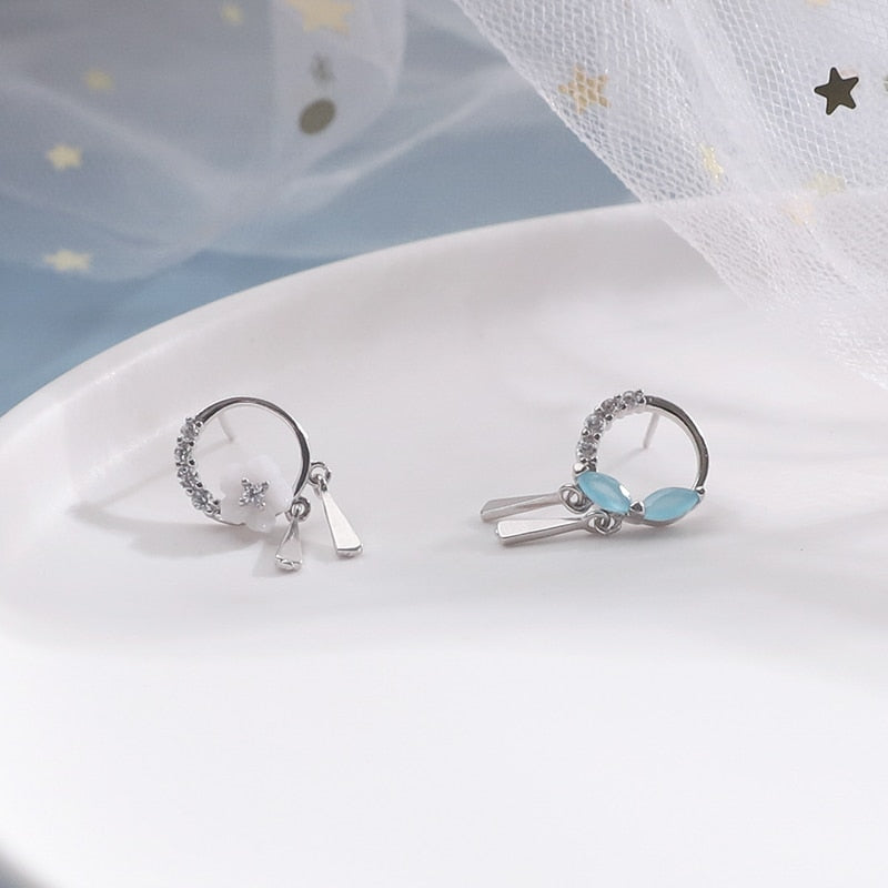 Asymmetric Blue Crystal Earrings