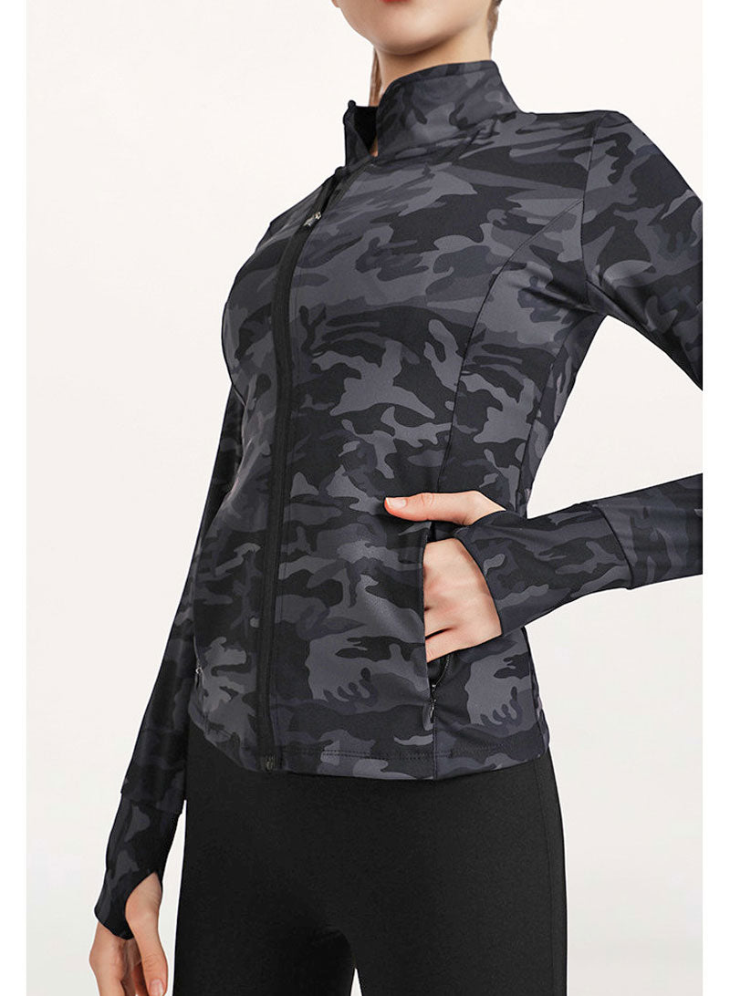 Camo Print Thumb Hole Women's Sports & Fitness Jacket