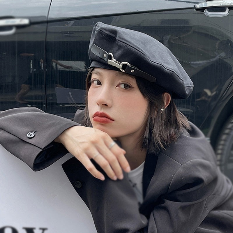 Punk Gothic Beret with Chain