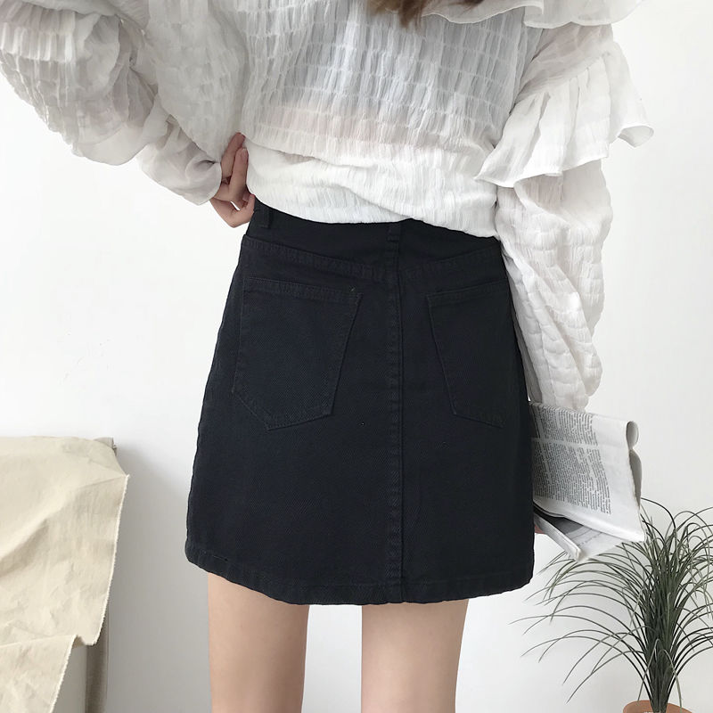 Solid Denim Mini Skirt