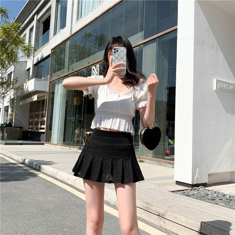 Lace Pleated Mini Skirt