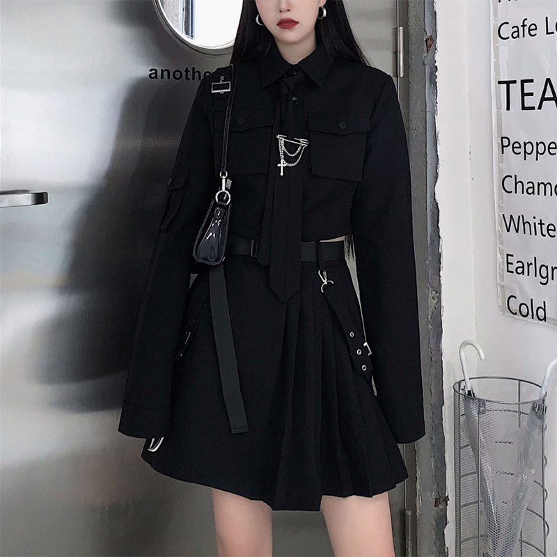 Korean Gothic Outfit Set - Shirt & Skirt